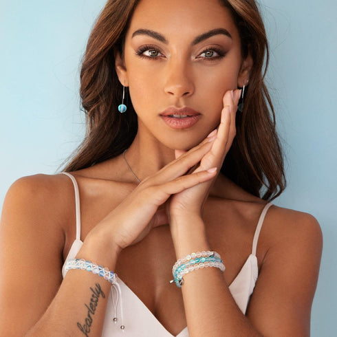 Aigue-marine | Argent | Bracelet de perles de verre sirène